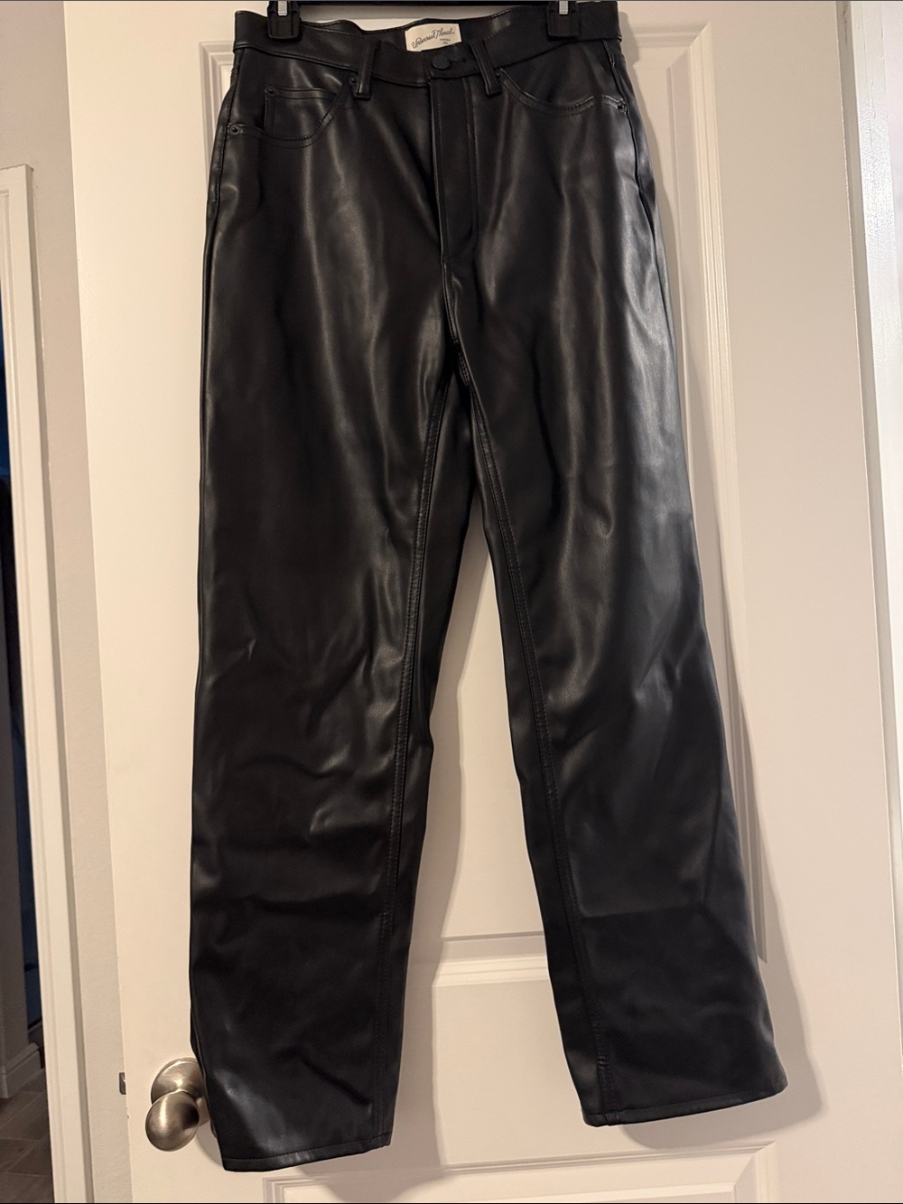 Black Faux Leather Straight-Leg Pants